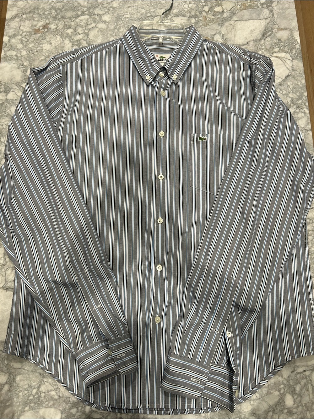 Lacoste Men’s Long-Sleeve Striped Button-Down Shirt - Gray & Blue